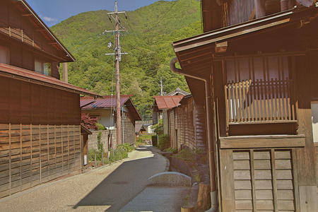 Narai  is a  small town in Nagano Prefecture Japan ,The old  town provided a pleasant walk through about a kilometre of well preserved buildings.の写真素材