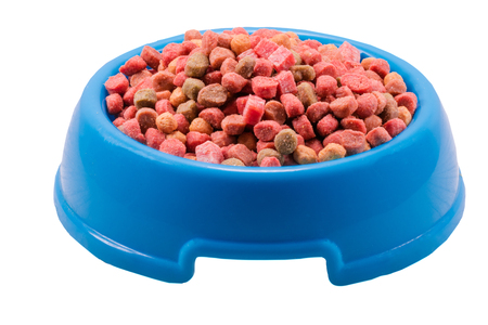 Dog food in bowl , isolated on  white background with clipping path.の写真素材