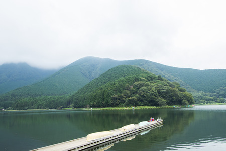 Lake and mountain view  in Yamanashi Prefecture, Japan .の写真素材