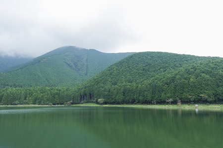 Lake and mountain view  in Yamanashi Prefecture, Japan .の写真素材