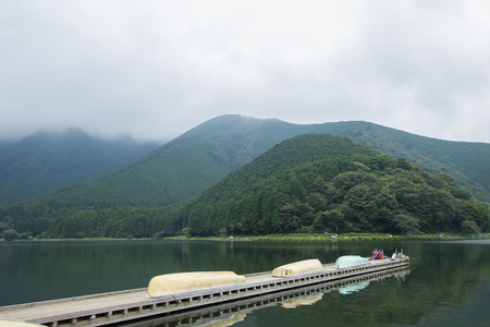 Lake and mountain view  in Yamanashi Prefecture, Japan .の写真素材