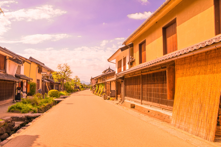 Unno-juku is a post town and dozens of old buildings have been beautifully preserved along a more than 250 meter, long stretch  for the travelers of Hokkoku Road in Tomi-shi, Nagano Prefecture, JAPAN.の写真素材