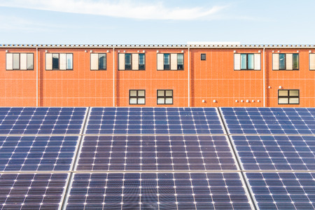 Solar power panels ,Photovoltaic modules for innovation green energy for life with blue sky backgroundの写真素材