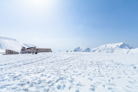 The snow of Tateyama Kurobe alpine  with blue sky  background is  one of the most important and popular natural place in Toyama Prefecture, Japan.の写真素材