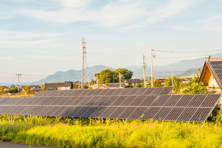 Solar power panels ,Photovoltaic modules for innovation green energy for life with blue sky background.の写真素材