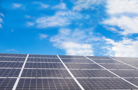 Solar power panels ,Photovoltaic modules for innovation green energy for life with blue sky background.の写真素材