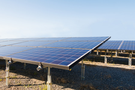Solar power panels ,Photovoltaic modules for innovation green energy for life with blue sky background.の写真素材