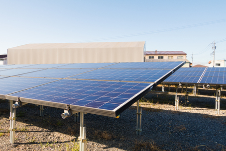 Solar power panels ,Photovoltaic modules for innovation green energy for life with blue sky background.の写真素材