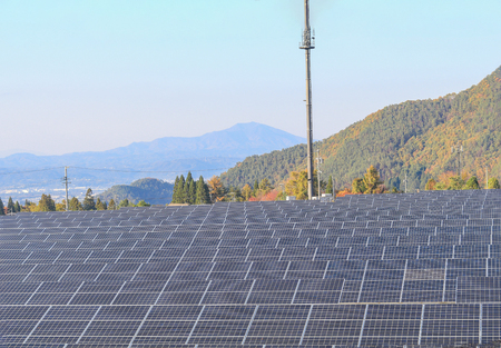 Solar power panels ,Photovoltaic modules for innovation green energy for life with blue sky background.の写真素材