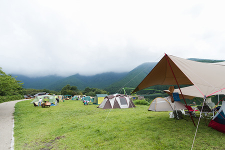 Mountain view and Camping tents in Yamanashi Prefecture, Japan .の写真素材