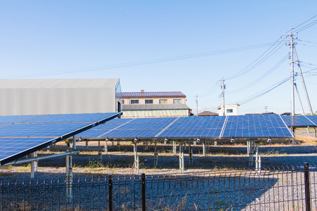 Solar power panels ,Photovoltaic modules for innovation green energy for life with blue sky background.の写真素材