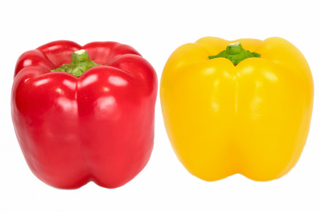 Fresh red ,yellow Peppers isolated on a white background with clipping path.の写真素材