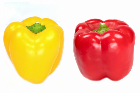 Fresh red ,yellow Peppers isolated on a white backgroundの写真素材