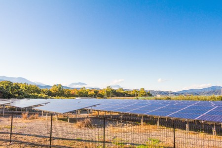 Solar power panels ,Photovoltaic modules for innovation green energy for life with blue sky...
