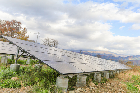 Solar power panels ,Photovoltaic modules for innovation green energy for life with blue sky background.の写真素材