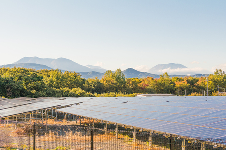 Solar power panels ,Photovoltaic modules for innovation green energy for life with blue sky background.の写真素材