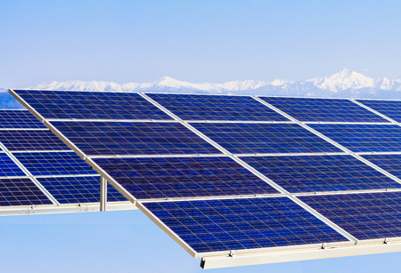 Solar power panels ,Photovoltaic modules for innovation green energy for life with blue sky background.の写真素材