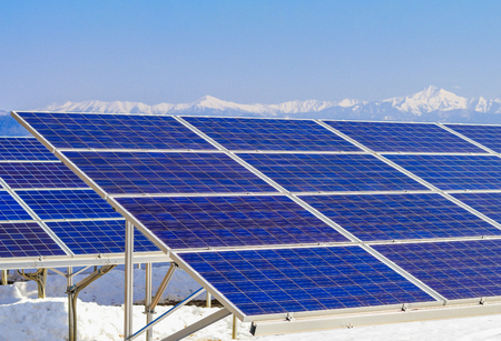 Solar power panels ,Photovoltaic modules for innovation green energy for life with blue sky background.の写真素材