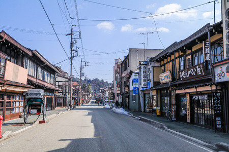 Takayama, JAPAN - ?March 04, 2018: The old  town or traditional cityscape of  Takayama  for  the travelers walking at the old street in Gifu Prefecture, JAPAN.のeditorial素材