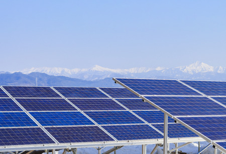 Solar power panels ,Photovoltaic modules for innovation green energy for life with blue sky background.の写真素材