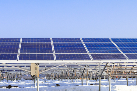 Solar power panels ,Photovoltaic modules for innovation green energy for life with blue sky background.の写真素材