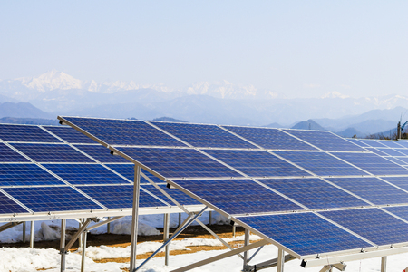 Solar power panels ,Photovoltaic modules for innovation green energy for life with blue sky background.の写真素材