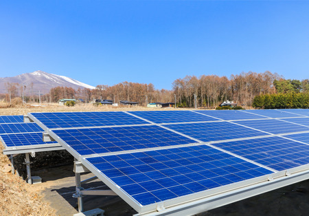 Solar power panels ,Photovoltaic modules for innovation green energy for life with blue sky background.の写真素材