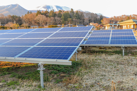 Solar power panels ,Photovoltaic modules for innovation green energy for life with blue sky background.の写真素材