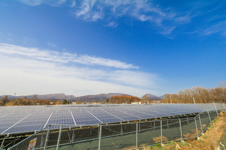 Solar power panels ,Photovoltaic modules for innovation green energy for life with blue sky...