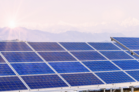 Solar power panels ,Photovoltaic modules for innovation green energy for life with blue sky background.の写真素材