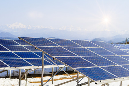 Solar power panels ,Photovoltaic modules for innovation green energy for life with blue sky background.の写真素材