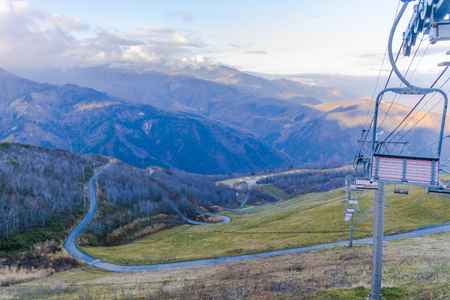 Beautiful landscape view of  Hakuba in the winter with snow on the mountain and blue sky background in Nagano Prefecture Japan.の写真素材