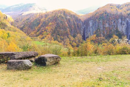 Beautiful  view of Japan autumn in Obuse park ,Nagano Prefecture,Japan.の写真素材