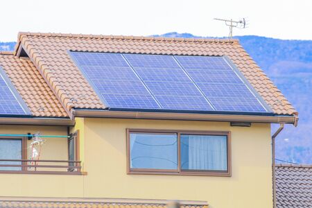 Solar power panels on the roof  ,Photovoltaic modules for innovation green energy for lifeの写真素材