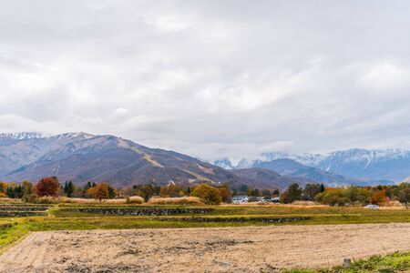 Beautiful landscape view of  autumn leaves in Hakuba, Nagano Prefecture Japan.の写真素材