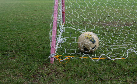 ball in goalの写真素材