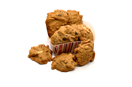 cookie chocolate cashews on white backgroundの写真素材