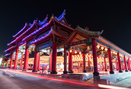 Shrine with many lamps night timeの写真素材