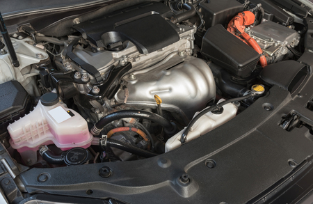 hybrid car engine with electric motorの写真素材