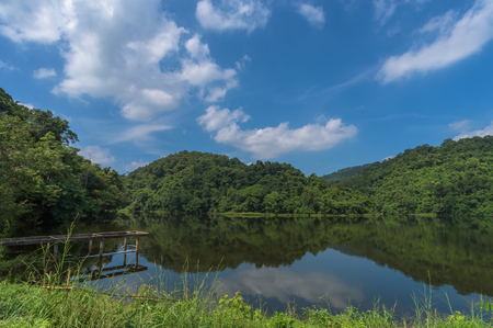 lake with blue skyの写真素材