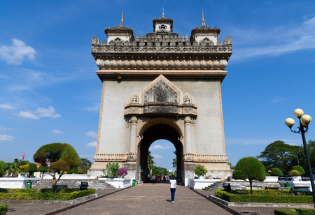 Patuxai memorial monument public place at Vientiane , Laosのeditorial素材