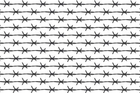 Barb pattern background, Gray barbed wire isolated on white backgroundのイラスト素材