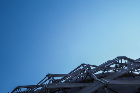 round architecture roof of department store with blue sky background. Showing structure of building.の写真素材