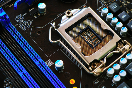 CPU socket on a computer motherboard (engineering)の写真素材