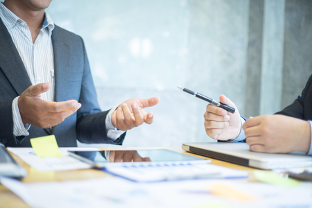 business people discussing together in meeting room, business concept, teamwork conceptの写真素材