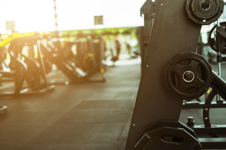 Fitness background with barbells in gym, sport conceptの写真素材