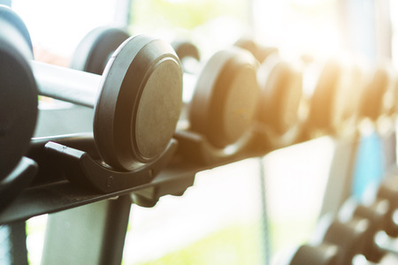 Fitness background with dumbbells in gym, fitness concept, sport conceptの写真素材