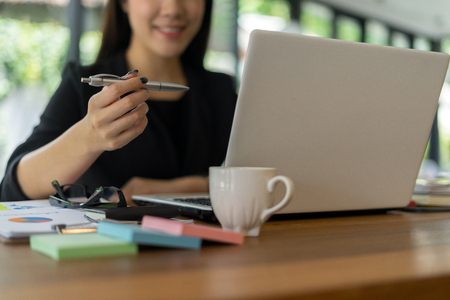 modern business woman working with laptop in office, business conceptの写真素材