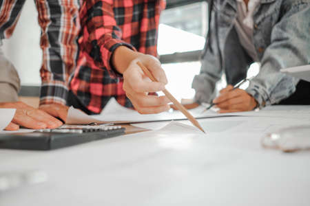 Engineering meeting brainstorming and discussing project plan at meeting room,business concept, engineer conceptの写真素材