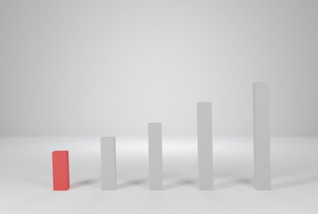 3d render, red business 3d charts on white background, Business concept, failed business, failed business sales, Business unsuccessful.の写真素材